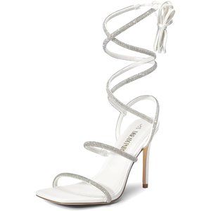Women Strappy Gladiator Sexy Square Open Toe White Heels Dressy Pumps Sandal